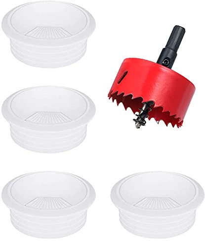 4 Stück Schreibtisch Kabeldurchführung, 80mm Kabelloch für Schreibtisch mit Lochsäge, Kabelführung zum Eindrücken, Lochabdeckung Kabelloch für Schreibtisch, Weiß