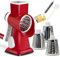 KEOUKE Rotary Cheese Reibe mit Griff Gemüse Käse Shredder Slicer Reibe für Küche 3 Wechselklingen für Käse Kartoffel Zucchini Nüsse Schokolade (Rot - Weiß)