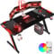 Homall Gaming Desk with LED Lights, 160 x 60cm RGB Gaming Table Z Shape, Large Computer Desk with Headphone Hook and Cup Holder, Gamer Table for Home Office, Black