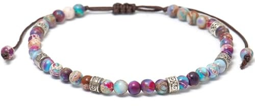 Buywis Beaded Bracelets for Women Adjustable Handmade String Bracelet Colorful Stone Strand Bracelet
