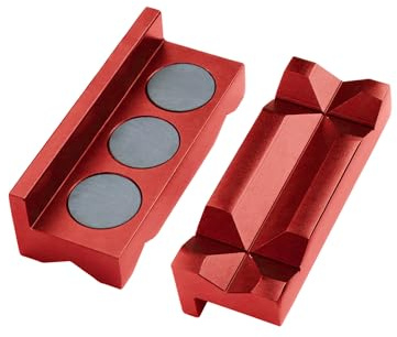 Schraubstockbacken, 10,2 cm, magnetisch, Aluminium, umkehrbar, Schraubstock, Montagebacken, professionelle Mehrzweck-Schraubstock-Schutzeinsätze (galvanisiert, rot)