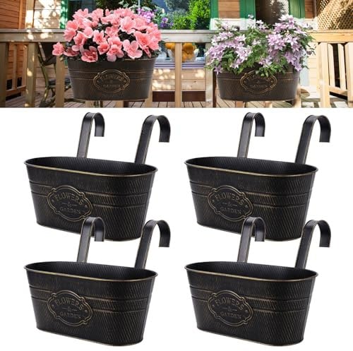 Fippy 4 Stück Blumentopf Hängend aus Metall, Groß Blumentöpfe zum Aufhängen Metall, Blumentöpfe zum Aufhängen Outdoor für Balkon Zaun, Garten Dekor