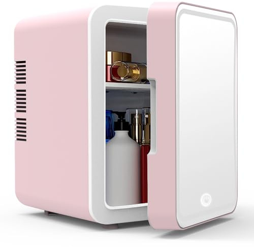 ETRAVEL Mini Fridge for Bedrooms 6L Skincare Beauty Fridge with LED Mirror Compact Car Fridge for Home Office Cosmetic (Pink)