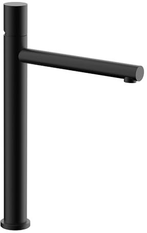 Rubinetto lavabo alto nero opaco senza leva in acciaio inox, manopola rotante e indicatori per l’acqua, GEMINI