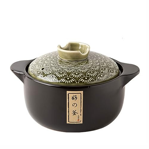 Chfkun Schwarzer Keramik-Tontopf mit Deckel, japanischer Donabe-Keramik-Hot Pot, Eintopf zum Kochen in der Küche, hitzebeständiger Suppentopf für Zuhause, für Abendessen und Party