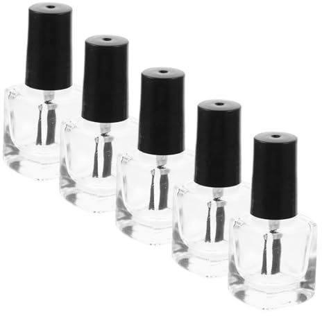 Gogogmee 5pièces Lot De Flacons Vides Vernis Ongles Avec Pinceau Intégré Bouteilles Verre Transparentes Carrées Anti-fuite Pour Diy Cosmétique