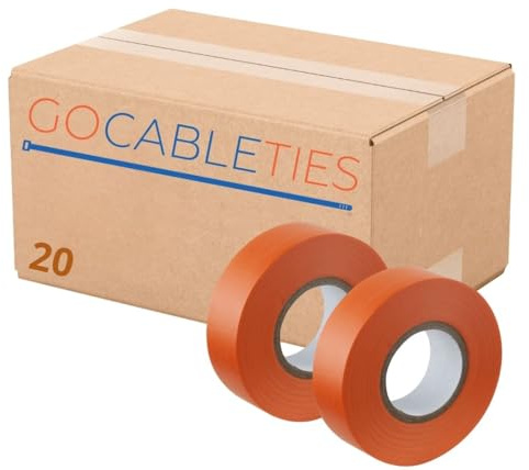 Gocableties Orange Electrical Tape, 19mm x 20m, 20 Rolls of Strong Self-Adhesive PVC Insulation Tape for Insulating, Repairing and Protecting Electrical Wires