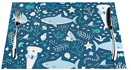 Niedliches Tischset mit blauem Fisch/gewebtem Tischset – Esstisch-Platzsets und Küchentisch-Matten, langlebig und rutschfest, perfekt für Zuhause, Hotel, 30 x 45 cm