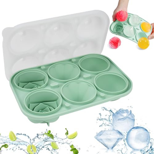HEKOBAG Eiswürfelform Silikon Rose Eiswürfelbereiter Rund Silikonform Eiswürfel Groß Eiswürfelbehälter mit Deckel Eiswürfel Form Diamant Eiswürfelschale 6 Gitter Eiswürfelmacher für Whiskey Saft