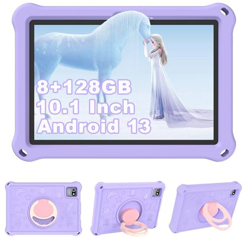 YUMBOT Tablet Niños 10.1 Pulgadas Android 13,8GB RAM 128GB ROM(TF 128GB) para Niños 6000mAh Control Parental,1280 * 800 HD Educativa WiFi para Netflix con Funda EVA