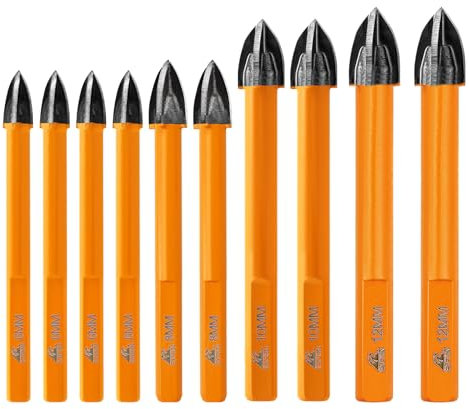 EXFEIN Punte diamantate per muratura 6/8/10/12 mm – Set di 10 seghe a tazza diamantate per calcestruzzo per legno, plastica, mattoni, piastrelle di ceramica, punta in carburo con gambo triangolare