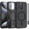 YIRSUR Hülle für iPhone 15 Pro Max mit 2 Stück Schutzfolie, Kompatibel mit Mag Safe, Magnetisch iPhone 15 Pro Max Handyhülle Transluzent Matt Dünn Stoßfest Case mit Handschlaufe, Schwarz