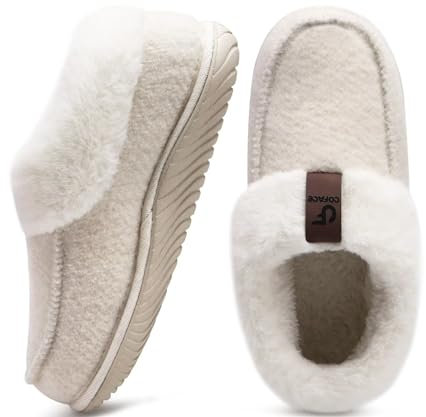 COFACE Pantofole Donna Invernali Peluche Pelle Pantofola Camera Pelose Pelliccia Pelo Chiuse Calde Feltro Ciabatte da Casa Morbide Comode Memory Foam Slippers Antiscivolo Babbucce Beige 38
