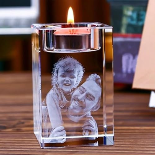 Personalisierte 3D-Foto-Glas-Kerze-Halter, Benutzerdefinierte Graviert Kristall-Kandelaber Mit Ihrem Text/Bild, Kerzenhalter Dekor Für Hochzeit, Jubiläum, Geburtstag, Dekoration Zu Hause(6CM)