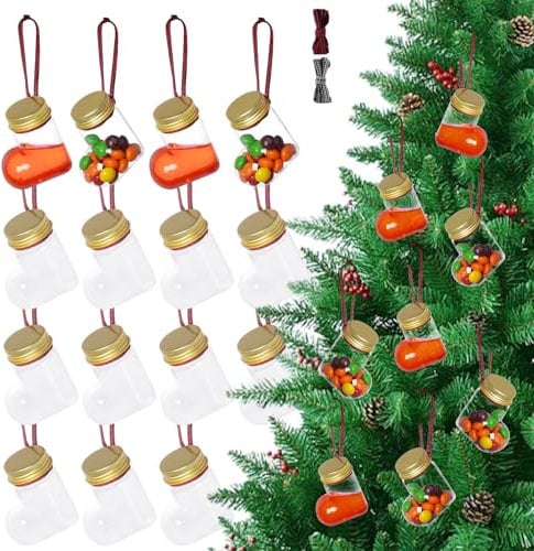 12 Pcs Christmas Booze Balls Ornaments Christmas Ornament Drink Balls Clear Ornaments for Drinks Fillable Christmas Ornaments with Screw Top and Ribbons Ornament Shot Glasses for Christmas Tree Party