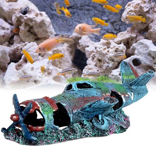BAIFULAI Aquarium Deko, 24X 10X 8cm Flugzeug Berghöhle Zubehör aus Polyresin, Aquarium Rock Cave Dekoration, Fisch Tank Zubehör, Aquariendeko Höhle für Fisch Tank