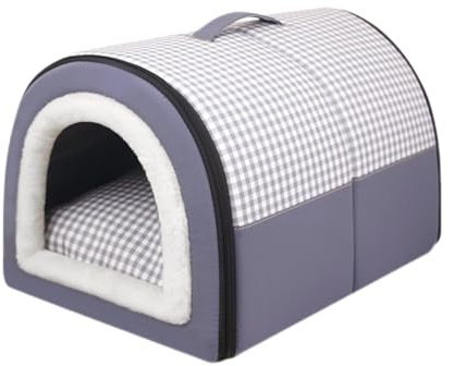 Pevfeciy Hundehütte Hundehöhle Hundebett Katzenhöhle Tierbett Hundehaus 2 in 1 Hundehütte waschbares tragbare Hundehütte,Grau,XL