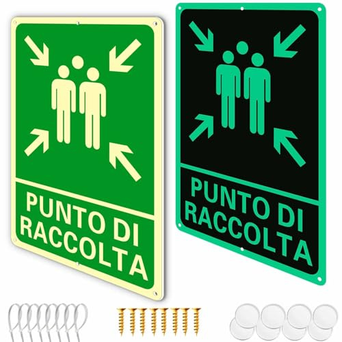 Ashoaza 2 Luminoso Cartello Punto di Raccolta Alluminio Resistente per Esterno e Interno | Cartello di emergenza e sicurezza (Cm 20x30) | punto di assemblaggio (Raccolta Segnaletica)