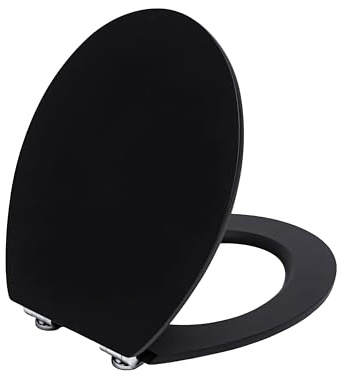 TODOT WC-Sitz mit Absenkautomatik, Toilettensitz aus MDF-Holz, Soft-Touch-Gummibeschichtung, verstellbare Scharniere, kompatibel mit Toilettenschüssel, Kapazität bis 175 kg (schwarz)