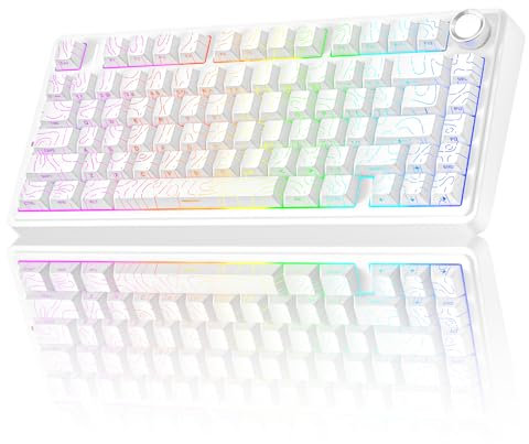 AULA F75 PRO Mechanische Tastatur Gaming,2.4GHz/Type-C/BT5.0 Mechanical Keyboard,Seitlich Graviert,Fünfschichtige Gefüllte Struktur,QWERTY,Hot-Swap Kabellos Gaming Tastatur 75 Prozent (Weiß)