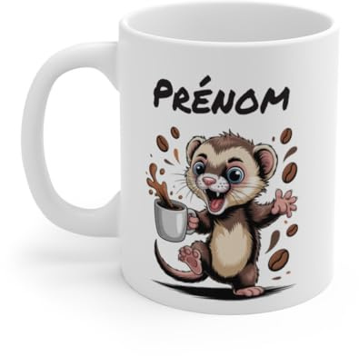Teecustom Mug Hérisson Personnalisé – Tasse Café Mignonne et Énergique avec Prénom – Cadeau Original (Furet)