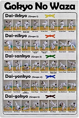 FWJZDSP Rahmenloses Poster zum Lernen von Judo, Wandkunst, Gokyo No Waza, Leinwanddruck, Wissenstabelle, inspirierende Wandkunst, Judo-Fitnessstudio-Dekor, 30,5 x 40,6 cm