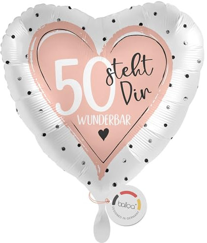 balloa Folienballon zum 50 Geburtstag, rosa Herz steht dir wunderbar, Helium-Ballon Geburtstagsgeschenk für Frauen, elegante Party Deko zum 50 Geburtstag Feier 33cm