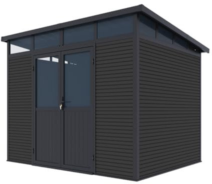 Weide Gartenhaus 278x218x226 cm, wetterfester Geräteschuppen aus Aluminium mit Doppeltür und Acrylglas, WPC-Wände und verzinktes Stahldach, geräumiges Gerätehaus für Garten - Anthrazit