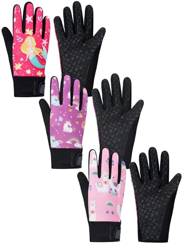 Fourluoo 3 Pairs Kids Dirt Bike Gloves Youth Motocross Cycling Gloves for Boys Girls Ages 5-12, Half Finger BMX Riding Gloves(Cute Style,5-8 Years)