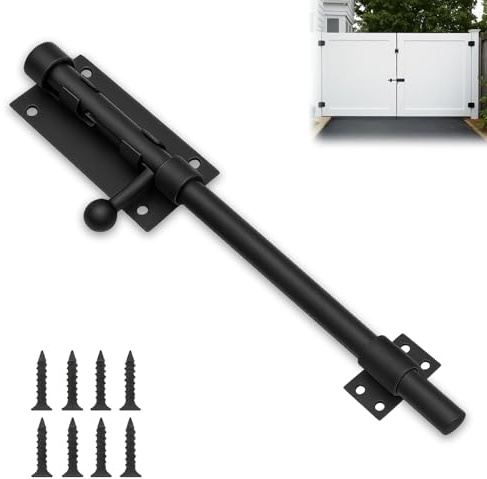 Gate Bolts for Wooden Gates, 250mm (10) Heavy Duty Sliding Gate Latch Bolt Door Lock with Padlock Hole, Garden Gates Bolt with Screws, Slide Door Lock Bolts, Heavy Duty Wooden Shed Locks (1 Pack)