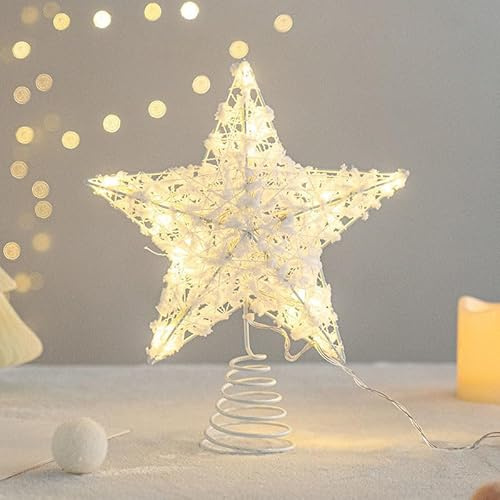 Estrella para Arbol de Navidad Blanca,Estrella para Copa del Árbol de Navidad con Luz, 25CM Estrellas Superiores De 20 Luces LED, para Interiores y Decoracion Festival Hogar,Fiesta,Salón