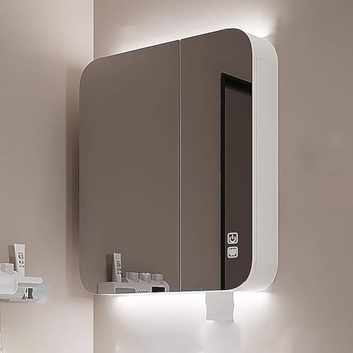 Mobiletto per Bagno con Specchio a LED con retroilluminazione antiappannamento, ripiano Porta Trucchi e armadietto portaoggetti (68 * 72 cm)
