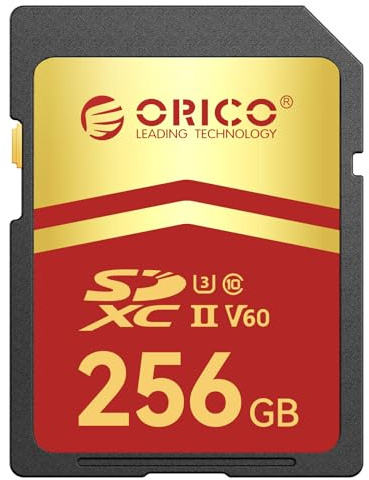 ORICO 256 GB SD-Karte, UHS-II, C10, U3, V60, 4K UHD, Full HD, bis zu 300 MB/s Lesegeschwindigkeit, SDXC-Speicherkarte für professionelle Fotografen und Content Creator – SD60