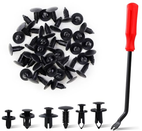 FuncHardwa 190 PCS Car Body Trim Clips with Remover, Plastic Rivet Fasteners Set with 6 Common Sizes, Push Car Retainer Clips for Doors Fenders Bumpers