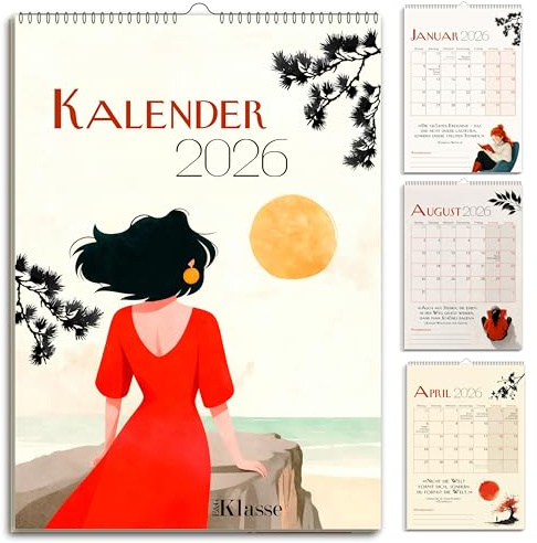 Kalender Wandkalender Monatskalender 2026 in A4 Aqaurell mit Zitaten Buch Sprüche Affirmationen - KW ´s Feiertagen und Ferienplan/Ferienübersicht viel Platz - Monate Familien Planer 21x30 cm