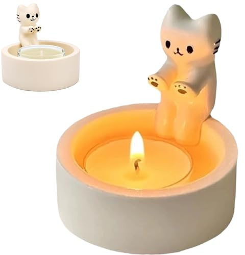 MITUMORMOR Katzen Kerzenhalter, Katzen Teelichthalter Katze Deko, Niedliche Cat Candle Holder, Geschenke Für Katzenliebhaber Katzen Geschenke für Frauen für Wohnzimmer Schlafzimmer Deko Tischdeko