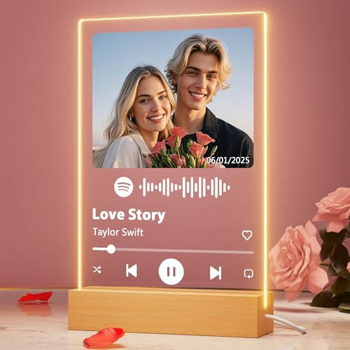 Bemaystar Valentinstag Geschenke für Ihn und Sie Spotify Glas Bild mit Foto - Personalisierte Geschenke für Frauen Freundin Partner Paare Pärchen - Foto Geschenk für Valentinstag Geburtstag Jahrestag