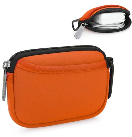 JINSI Mini Pouch Case Small Accessories Storage Organizer Tech Bag (Orange) | Travel Gadget Bag for USB Cable Drive SD Card Charger Power Adapter Keys Keychain, Coin Purse Wallet Zipper Pocket with Hook