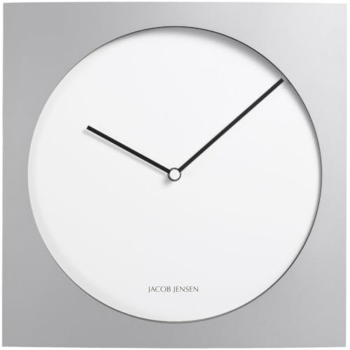 Jacob Jensen - Wanduhr, Uhr - Farbe: Silber/Weiß - Aluminium - 35 x 35 cm - zeitloses dänisches Design