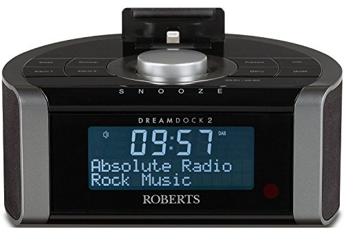 Roberts DreamDock2 DAB/DAB+/FM RDS Digital Stereo Clock Radio with Dock for iPod/iPhone, Lightning Connector - Black