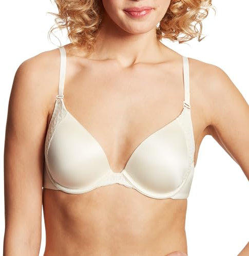 Maidenform Natural Boost Demi Bra, Push-Up Lace T-Shirt Bra with Convertible Straps, Add-One-Cup-Size Push-Up T-Shirt Bra, Pearl, 36A Ivory