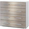 Vladon Sideboard Pavos, Kommode mit 4 Schubladen, Weiß matt/Eiche sägerau (76 x 72 x 35 cm)