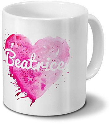 digital print Tasse mit Namen Beatrice - Motiv Painted Heart - Namenstasse, Kaffeebecher, Mug, Becher, Kaffeetasse - Farbe Weiß