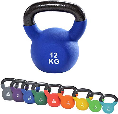 top vit Kettlebell I Schwunghantel aus massivem Guss I Kettle Bell mit Vinyüberzug I Kugelhantel 2-20 kg (12kg - blau)
