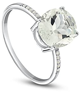 MIORE Damen Ring | echtes 9 Karat (375) Weißgold | mit grünem Amethyst von 2,40 Karat und 10 echten Diamanten | Damenschmuck Gold | handgemachter Schmuck, zertifiziert nachhaltig