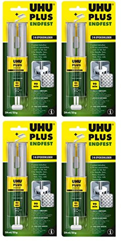 UHU PLUS endfest Lot de 4 tubes de colle époxy 2-K 25 g chacun Résiste à des sollicitations extrêmes