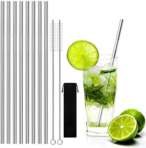 YOCZOX 8 PCS Stainless Steel Straws, Reusable Metal Straws 10.5 with 2 Cleaning Brush & Pouch for 30oz Tumblers Rumblers Mugs, Smoothie, Milkshake, Cold Beverage, Cocktail & Hot Drinks