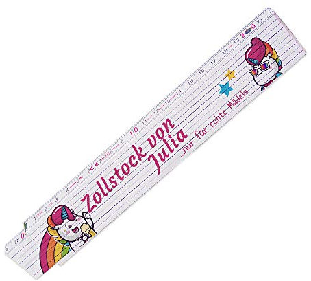 Zollstock mit Namen Julia und schönem Motiv mit Einhorn - ... nur für echte Mädels - | für Frauen | Metermaß | Glieder-Maßstab mit Namen bedruckt | Viele Namen zur Auswahl