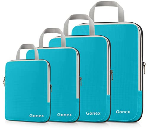 Gonex Compression Packing Cubes Extensible Organizer Bags For Travel Suitcase Organization Set of 4 Bags, Zipper, Turquoise
