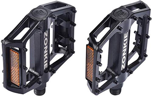 ZONKIE Mountain Bike Pedal, Aluminum Alloy Flat Platform Bicycle Pedals with Reflector for Road Bike and MTB, Sealed DU Bearing, Threads Size 1/2 Inch and 9/16 Inch
